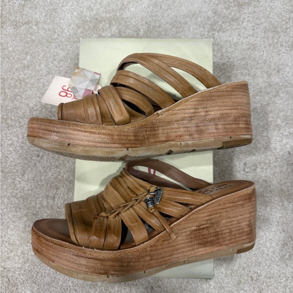 NIB - A.S.98 Nicolls Platform Wedge Sandal Size 40 (9-9.5) in Cognac/Camel - Picture 3 of 6